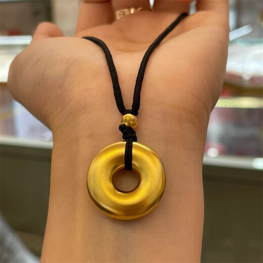 Kuang Yisha gold peace buckle ancient method plain circle couple pendant men and women security gold silver universal time-return pendant without lanyard with gift box about 22 grams of pure gold color peace