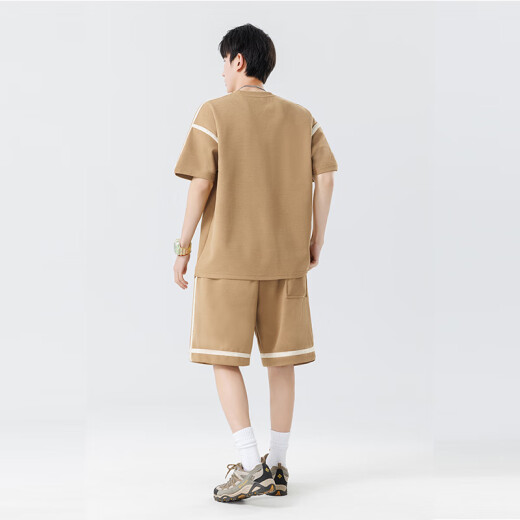 美罗邦（Meloban）美式短短裤套装男夏季冰丝凉感半t恤男青少年休闲运动两件套 K12593黑色[上衣+裤子] M