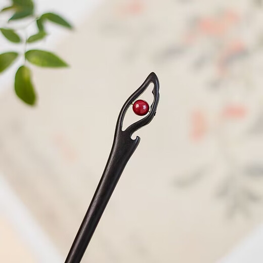Meng Junchen cinnabar hairpin, new Chinese style hairpin, women's antique sandalwood high-end horse skirt hair accessories, Tangyu ebony Tangyu hairpin