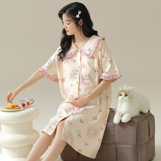 莫代尔睡裙夏季女带胸垫可外穿休闲大码纯棉孕妇哺乳产后月子服睡衣 11981  2XL