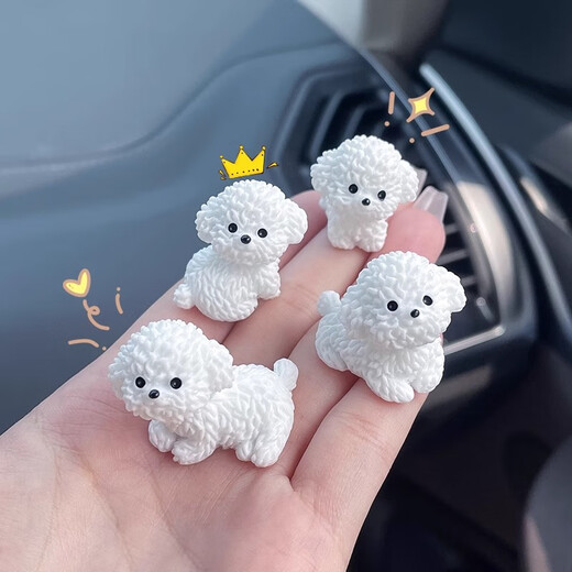 Leedy niedliche süße Bichon Hundautos Ornamente süße kleine Bichon -Hund Ornamente 4 Bichon Hund Ornamente + rosa Rosen