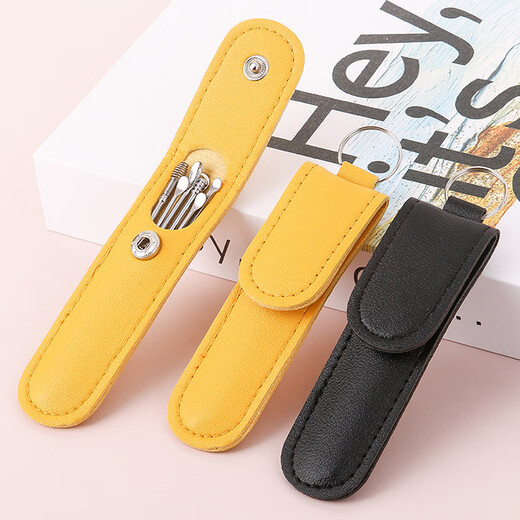 Han Meichen ear scoop six-piece set of ear picking tools stainless steel ear scoop leather bag cleaner household portable yellow light-emitting ear scoop 6 pieces (yellow leather set)