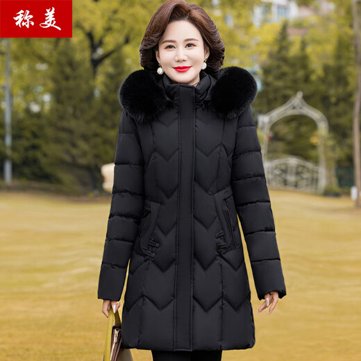 称美妈妈装秋冬季加绒厚棉衣连帽外套60岁中老年女装棉服时尚修身棉袄 3524卡其色 2X 适合105-115斤