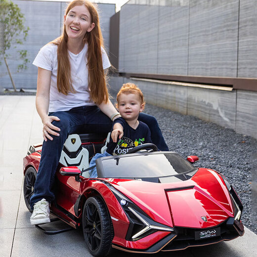Star Lulamborghini El automóvil eléctrico para el automóvil eléctrico para el automóvil de cuatro ruedas se puede asentar para adultos con cochecito de bebé de control remoto. Pantalla de tracción en las cuatro ruedas rojo pintada + MP4 LCD Screen + 24V15Ah Asiento de cuero + Asiento para adultos + Rueda suave + control remoto + Swing