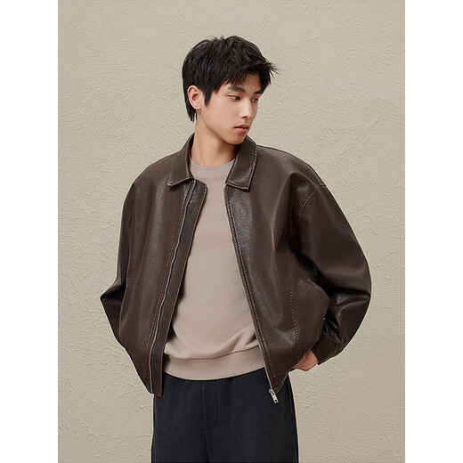 GXG Men's American Leather Jacket Unisex 2024 Autumn New Jacket Brown 175/L