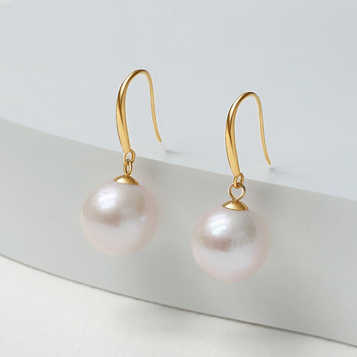 Queen of Pearls 18K gold round freshwater pearl earrings 8.5-9mm pearl ear hooks birthday gift for women