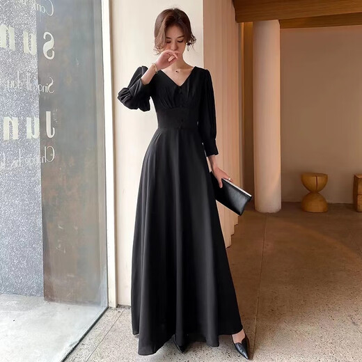 Maxbeth Black Evening Dress 2025 New Demperament Banquet Light Luxury Nishe High-end Art Exam Платье для женщин Dark Night Black S