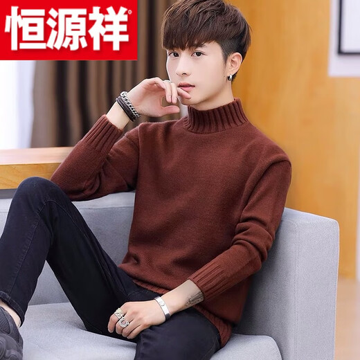 Hengyuanxiang (HYX) velvet thickened half-high collar sweater for men winter new Korean version solid color slim youth fashion bottoming knitted high-end brand special price off code 8826 leather pink plus velvet high-end brand special price off code 3XL 148-160Jin Jin is equal to 0.5 kg