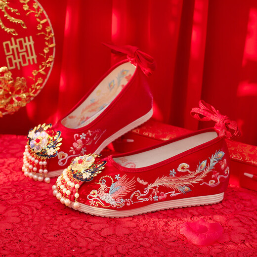 Tianyi Bride Xiuhe Wedding Zapatos Tassel Hanfu Zapatos de estilo antiguo Bordado zapatos de boda Red Red Retro de estilo chino con zapatos de boda Cheongsam Hanfu [Supreme Fengming Red Size 36]