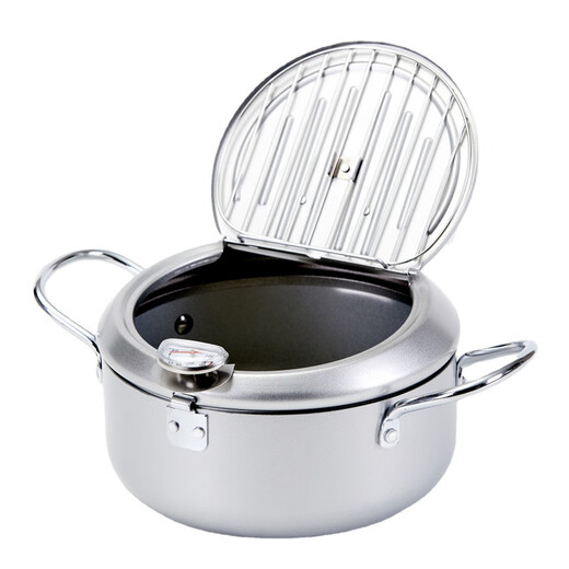 ASD fryer temperature-controlled Japanese-style household tempura fryer mini carbon steel fryer induction cooker universal 1cm silver non-stick coating 20cm