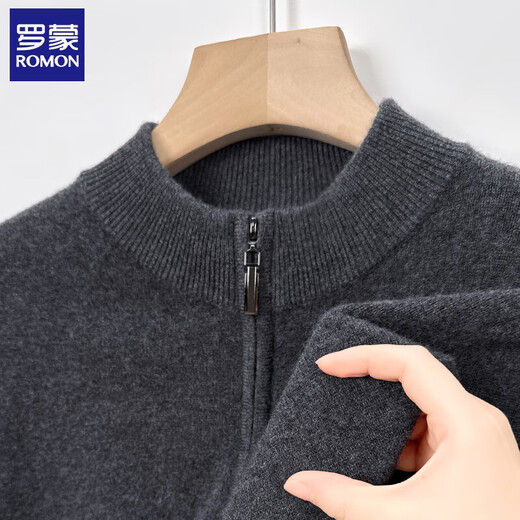 ROMON pure wool sweater men's stand-up collar zipper cardigan autumn and winter thick warm knitted wool sweater jacket for young and middle-aged men 3302 cloud gray L /170 recommended 115-130Jin Jin equals 0.5 kg