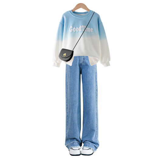
Yoyo one (Yoyo one) girls early spring suit children 2025 new autumn clothes fashionable sweatshirt big children spring and autumn casual children's clothing girl 13042 blue + 4882 white 130cm