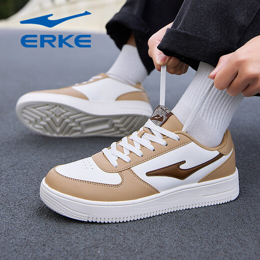 Hongxing Erke small white shoes men's shoes sports shoes new style leather waterproof casual skateboard shoes flat teenage shoes men microcrystal white/khaki 1477 41