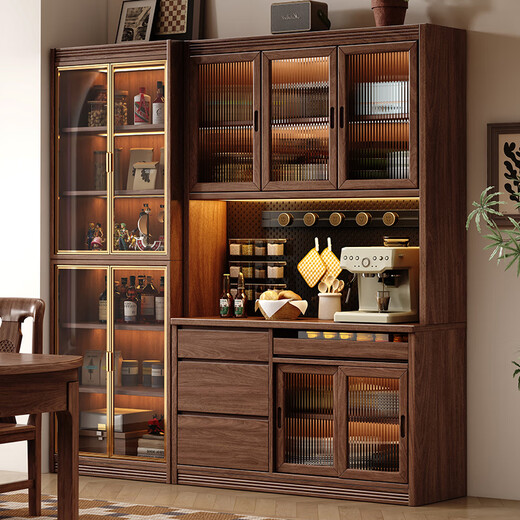 Yahua xiangshe schwarze walnuss massive Holzschrank leichte Luxusweinschrank Wohnzimmer Lagerschrank Kombinationskabinett Schrank dreitürige Seitenschrank ohne leichte Montage