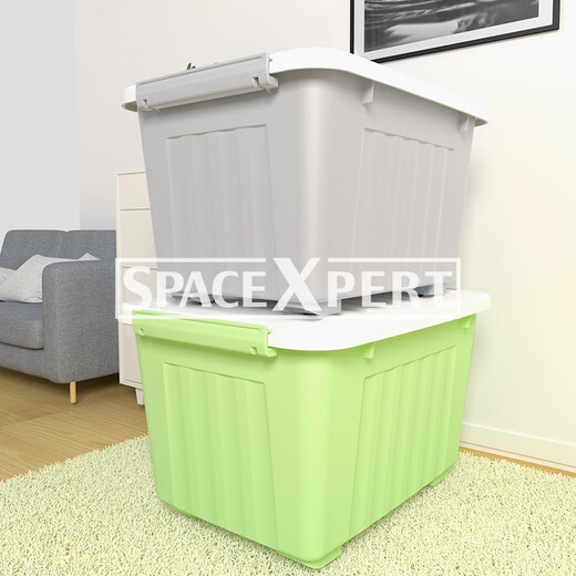 Chenzhi Shangpin storage box, home storage, clothes, toys, snacks, books, sundries, car trunk, plastic storage box, transparent blue and white cover, 68L (with wheels) 55.5*40*35.5cm