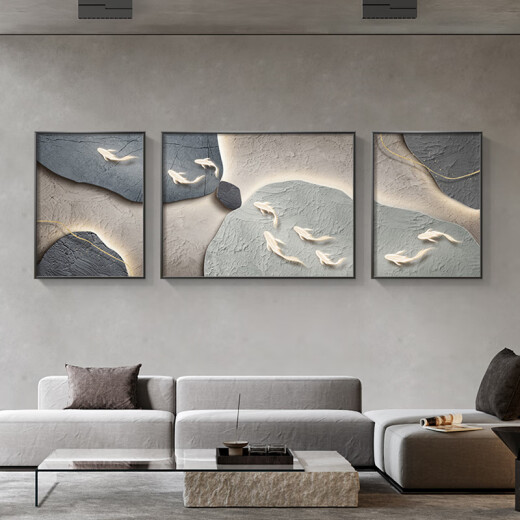 
Meiyouchun Jiuyutu Living Room Decoration Painting Wasabi Style Texture Sofa Background Wall Hanging Painting Simple and High-end Triple Mural JD12173 Left and left 30*40 Medium 60*40 Oil Canvas Ps Black Frame