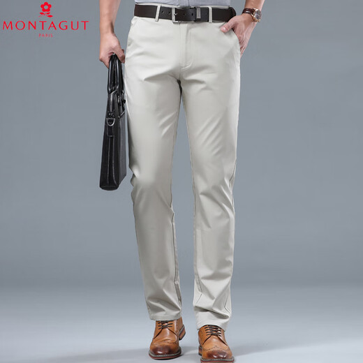 Mengtejiao Französische Business Casual Hosen Herren 2024 Sommer Dünner Straight Mid-T-T-Mid-T-Mid-End-Baumwolle Vielseitige Hosen 9928-1 Khaki 29