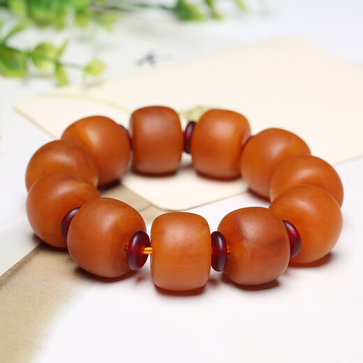 Qianjun boutique Russian gold twisted honey old beeswax bracelet raw stone amber red leather chicken oil yellow barrel beads men's bracelet old beeswax