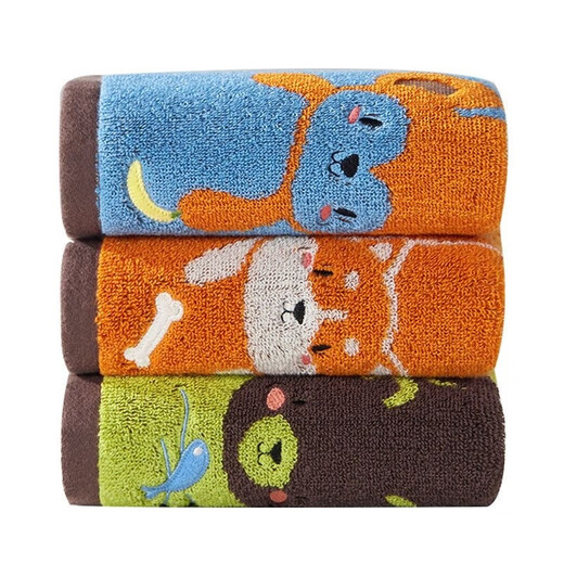 Jieyu Vosges children's absorbent cartoon cotton small towel face towel with lanyard type A, one each in blue and green, 50x25cm