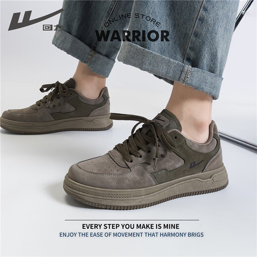 Warrior official men's shoes autumn and winter new versatile trendy board shoes men's fashionable casual sports shoes men's gray military green 42