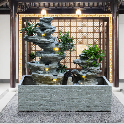 泉韵假山瀑布流水景观摆件循环水鱼缸造景风水轮装饰庭院阳台墙角鱼池 180x90x175CM高】5052+5010
