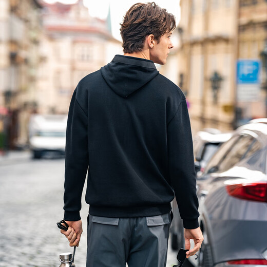 
Mr. Bu Bu webbing hooded sweatshirt for men 2025 spring and autumn letter pattern design loose top KT15738 graphite black M (170)