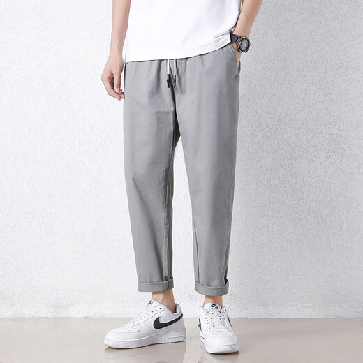 
Jewish casual pants for men in summer new loose ice silk straight sport nine-point pants for men conical Korean style trendy trousers 9904 cement grey 3XL