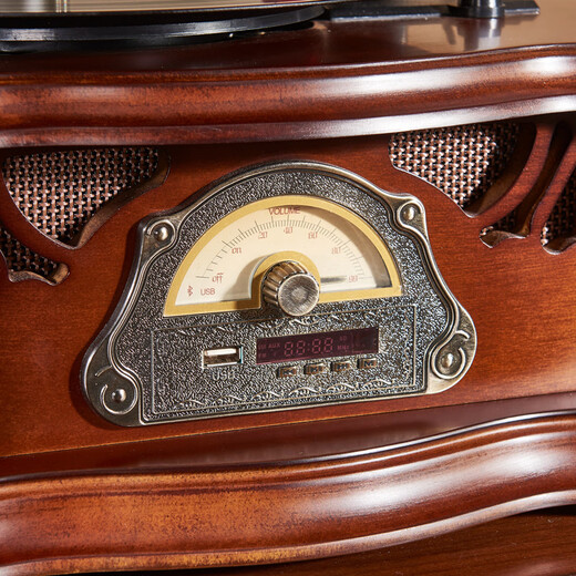 Los Bella gramophone high-end retro vinyl large speaker record player living room European ornaments Bluetooth audio Chinese tea room home home speaker radio American old-fashioned record player walnut wood standard plug-in power supply