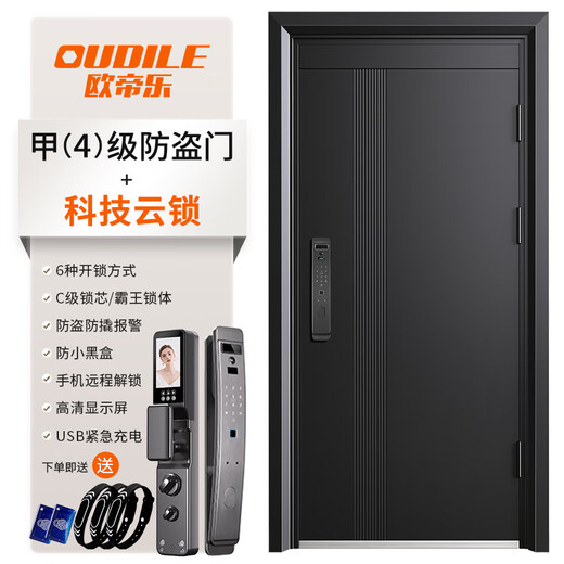 欧帝乐（OUDILE）加高4级防盗门入户门+加厚锌合金子母门+航空铝箔进户门+防盗智能锁 科技云锁 2250*1050