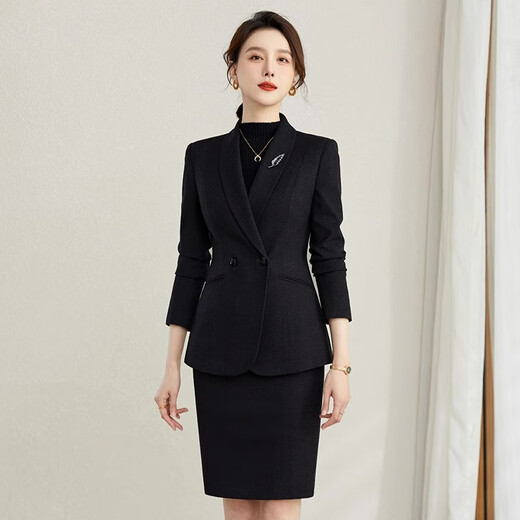 ROMON suit suit slim and fashionable high-end autumn and winter gold store shopping guide suit women's formal jacket professional work clothes navy blue suit jacket M