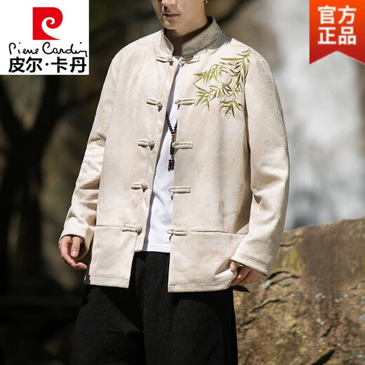 Pierre cardin Chinese style autumn and winter buckle Tang suit New Year's greeting deer leather thick style new Chinese large size Hanfu jacket top men Y756 black collection + attention priority shipping 3XL (light business) Recommended 165-180 Jin [Jin equals 0.5 kg]