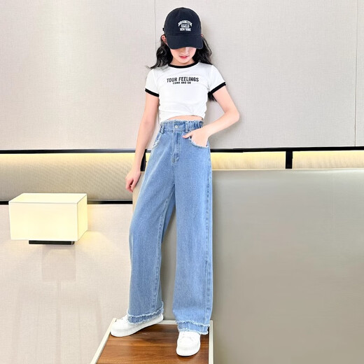 Pitt Pitt Girls Wide Jams Jeans Style d'automne 2025 Nouveau pantalon pour enfants de style automne print