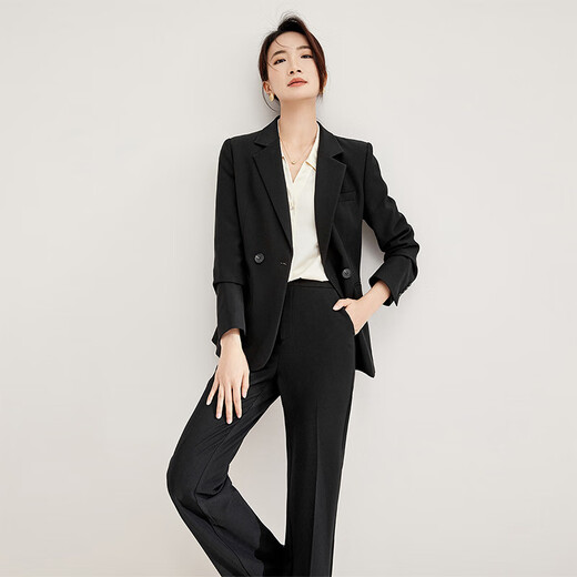 Shandubila Professional Commuting Suit Women's Spring and Autumn Formal Suit Jacket Pants Interview Two-piece Set Black M
