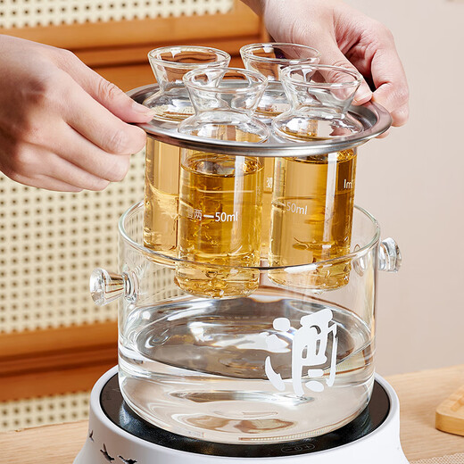 Huangsi wine warmer Chinese style heat-resistant glass yellow rice wine and white wine wine dispenser scalding wine pot and wine boiler can heat the wine warmer wine warmer one cylinder four pots