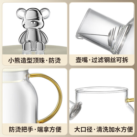 Mini multifunctional health pot for small offices and mini homes for 2024 new models of teapots, teapots, stewers, heat-resistant all-glass floral teapots for one person, smart model 0.8L