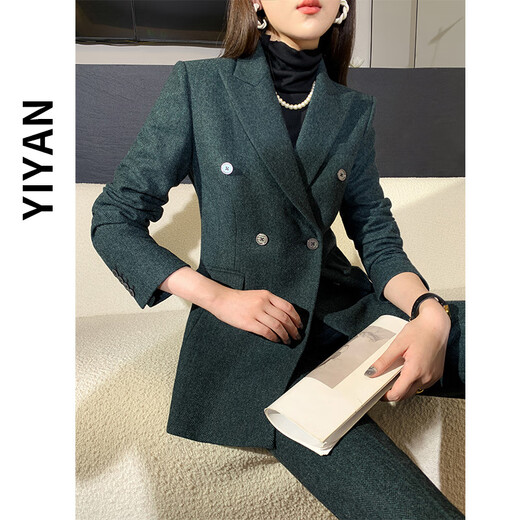 Sugargirl small suit suit autumn and winter new thickened wool professional host formal wear casual high-end temperament suit jacket gray (suit + bootcut pants) M