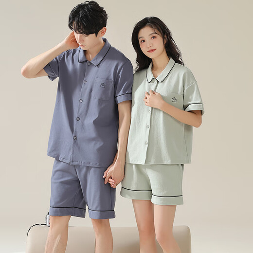 
Modal couple pajamas men and women's summer short-sleeved shorts 2024 new style for outdoor wear couples students' home clothes suit 12806+12706 Women M+ Men's XL