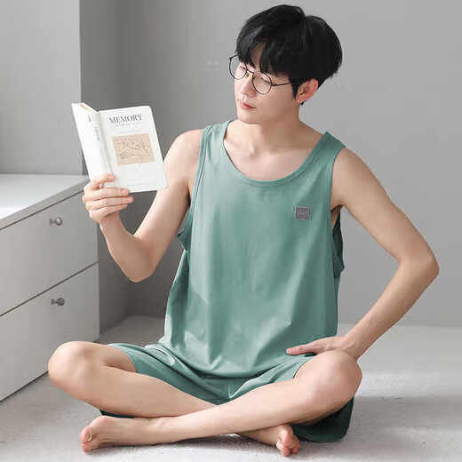 Langsha Modal Pyjamas Herrenweste für Sommer Dünne Jugendliche große Freizeitkleidung kann an den Außenseite 2 Shorts-Anzüge 12027 xl empfohlen werden 120-140jin [Jin entspricht 0,5 kg]