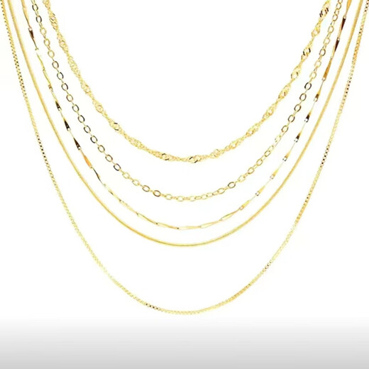 18K color gold fine plain chain 18K gold necklace women's gold AU750 color gold clavicle chain O-shaped chain 18k gold color water wave chain 45cm