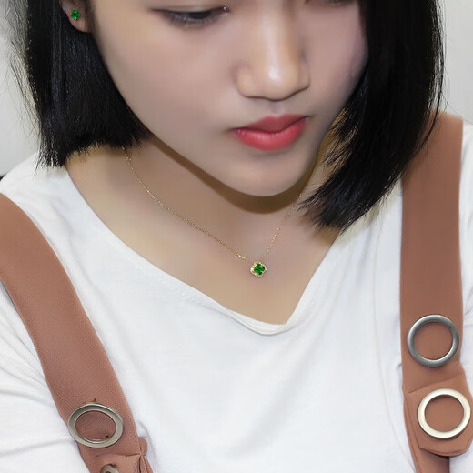 Haikai Necklace Women's Four-leaf Clover Emerald Gemstone Necklace Luxury Jewelry Valentine's Day Gift for Wife <One thing, one certificate>