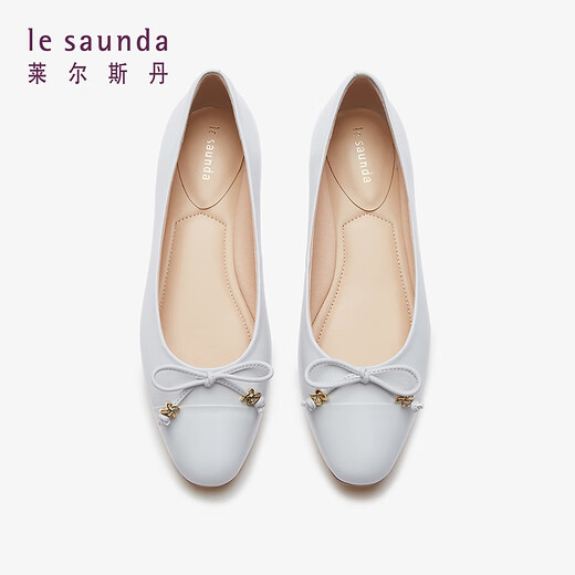 Lairsdan Spring new elegant bow ballet flat heel flat women's shoes round toe leather single shoes 5M15602 Grey GYK 38