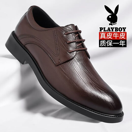 Playboy Herren-Lederschuhe echte Ledergeschäft formelle Verschleißhöhe und atmungsaktives weicher Soft-Hochzeitsbräutigam-Schuhe 2025 neuer Stil 6621 Brown 40