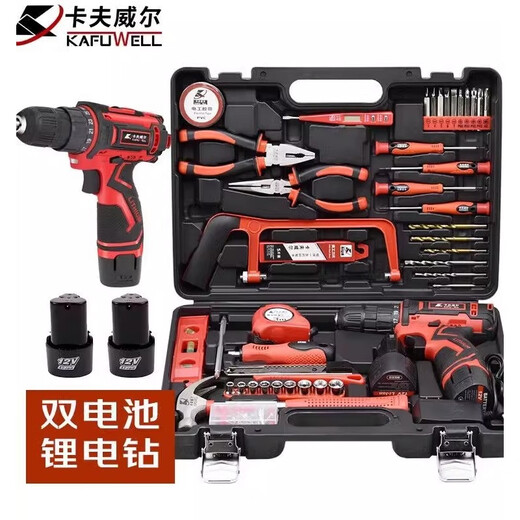 126件双电池手电钻组套冲击钻工具箱家用维修套装P3893A 126件双电池手电钻组套P3893A