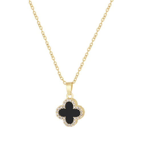 Cold wind four-leaf clover summer fashion small fragrance style necklace light luxury niche ins trend clavicle chain black four-leaf clover necklace gold