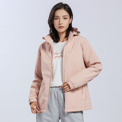 西域骆驼 VANCAMEL风衣外套女男加绒加厚短外套防风保暖夹克连帽软壳工装单层冲锋衣 9930S-2橡皮粉-女【迷彩】 M