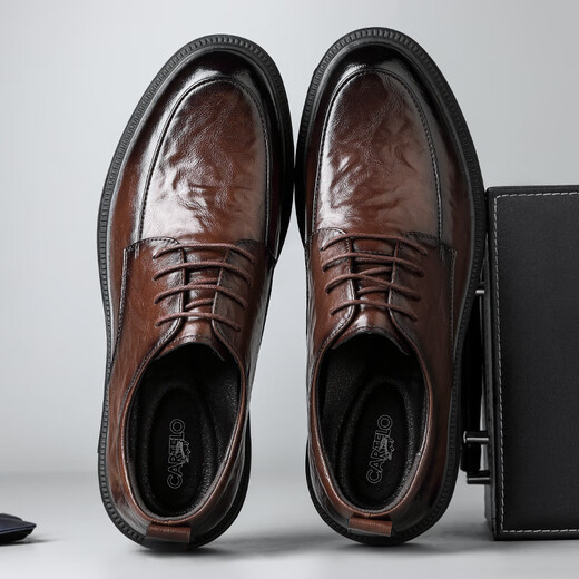 
CARTELO British hand-grabbed leather shoes for men business soft cowhide men's shoes formal shoes men's leather shoes 9758 brown 39