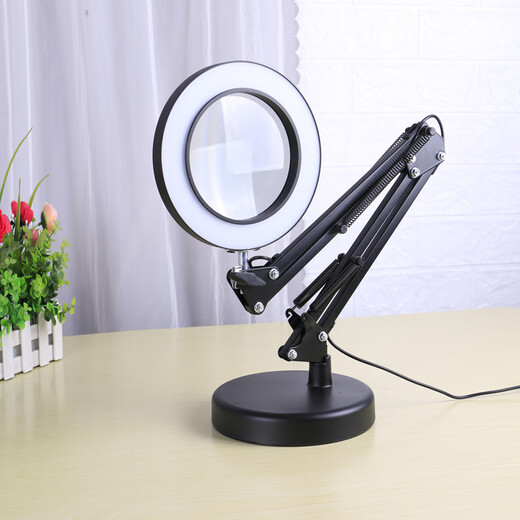 Wen Yijia customized clear desktop magnifying glass with light for mobile phone watch repair and repair special table lamp circuit board welding identification workbench black clip-on extension arm 20X magnifying glass D light