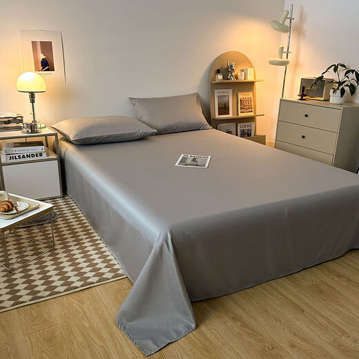 Shuxuan summer single solid color single and double 1.5m ice silk silky naked sleeping sheets student dormitory Rococo-silver gray 160x220cm single sheet
