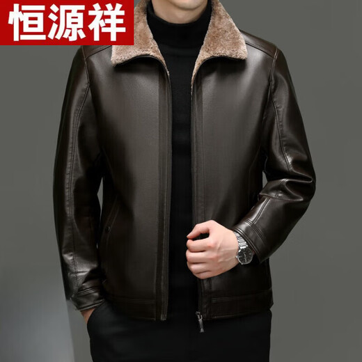 恒源祥头层绵羊皮皮夹克男真皮新款海宁皮衣皮衣中年休闲外套加大码 黑色806翻 皮毛一体 3XL 190