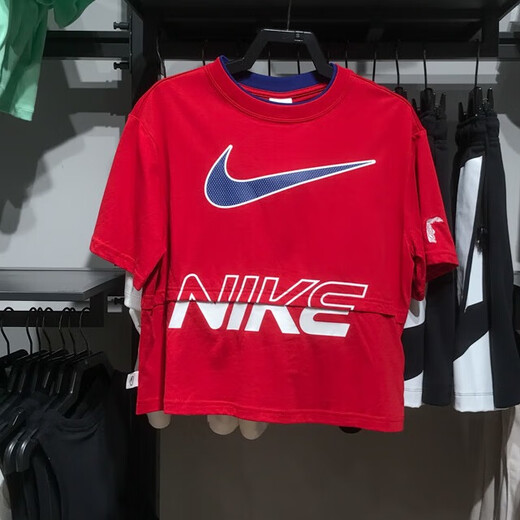 耐克（Nike）女装短袖夏季新款运动服宽松透气圆领时尚休闲短款T恤衫 HF6291-687红色纯棉 L